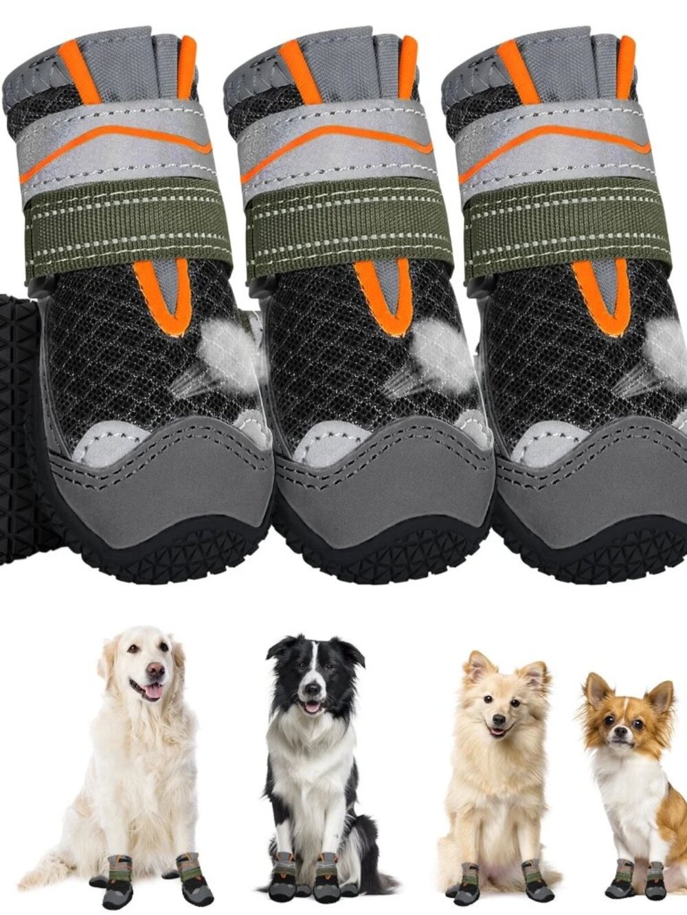 NEW Breathable Dog Boots 4PCS Reflective Strip Paw Protector Size 52-68lbs